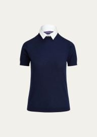 Ralph Lauren Collection Short-Sleeve Cashmere Sweater w Detachable Collar - at Bergdorf Goodman