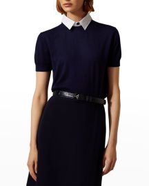 Ralph Lauren Collection Short-Sleeve Cashmere Sweater w Detachable Collar at Neiman Marcus