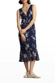 Ralph Lauren Floral Crinkled Georgette Midi Dress at Neiman Marcus