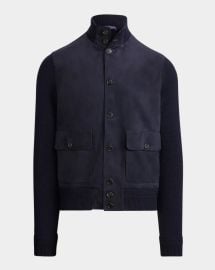 Ralph Lauren Purple Label Mens Suede Front Cashmere Cardigan at Neiman Marcus