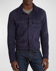 Ralph Lauren Purple Label Menx27s Clifton Suede Leather Trucker Jacket at Neiman Marcus