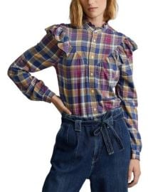 Ralph Lauren Ruffled Yoke Plaid Button Front Shirt   Bloomingdales at Bloomingdales