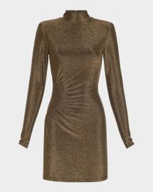 Ramy Brook Amarylis Metallic Long Sleeve Mini Dress at Neiman Marcus