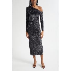 Ramy Brook Anastasia Leopard Spot Velvet Burnout One-Shoulder Midi Dress at Nordstrom