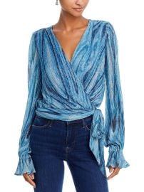 Ramy Brook Anya Womens Tie Waist Smocked Wrap Top ShopSimon at Shop Simon