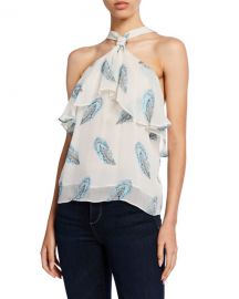 Ramy Brook Avian Silk Metallic Print Halter-Neck Top at Neiman Marcus