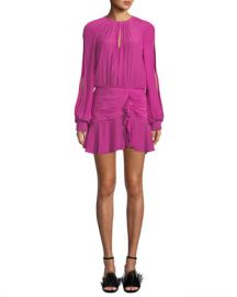 Ramy Brook Becca Shirred Split-Sleeve Flounce Short Dress at Neiman Marcus