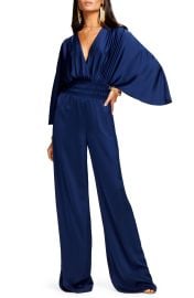 Ramy Brook Cheri Long Sleeve Satin Jumpsuit in Spring Navy  at Nordstrom