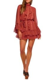 Ramy Brook Claudia Lace & Ruffle Detail Long Sleeve Silk Minidress at Nordstrom