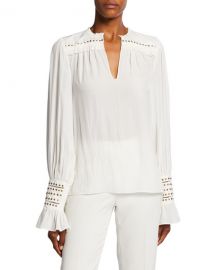 Ramy Brook Cooper Embroidered Studded Top at Neiman Marcus