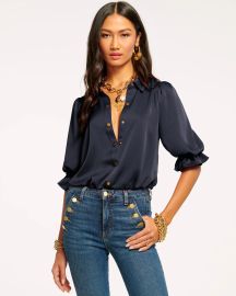 Ramy Brook Dina Button Down Bodysuit in Navy at Ramy Brook