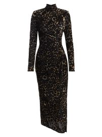 Ramy Brook Eveline Leopard Velvet Long Sleeve Midi Dress at Saks Fifth Avenue