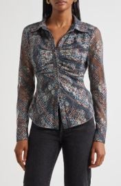 Ramy Brook Hamilton Ruched Mixed Plaid Button-Up Shirt at Nordstrom