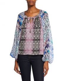 Ramy Brook Kayden Printed Blouson-Sleeve Blouse at Neiman Marcus