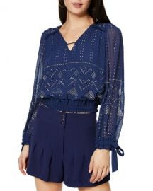 Ramy Brook Leeor Embellished Long-Sleeve Top at Neiman Marcus