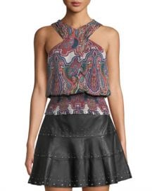 Ramy Brook Lorenza Printed Cross-Front Silk Top at Neiman Marcus