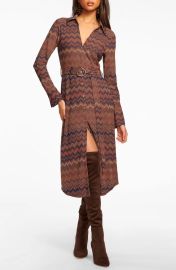 Ramy Brook Lydia Metallic Chevron Knit Midi Dress in Saddle Chevron at Nordstrom