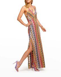 Ramy Brook Myrtle Metallic Groovy Halter Maxi Dress at Neiman Marcus