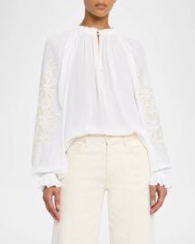 Ramy Brook Nelida Floral Embroidered Balloon-Sleeve Blouse at Neiman Marcus