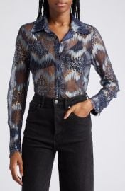 Ramy Brook Nora Print Metallic Sheer Blouse at Nordstrom