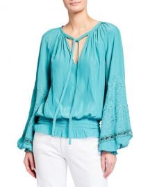 Ramy Brook Romy Embroidered Puff-Sleeve Peasant Top at Neiman Marcus