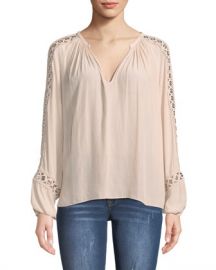 Ramy Brook Sera V-Neck Long-Sleeve Blouse with Grommet Trim at Neiman Marcus