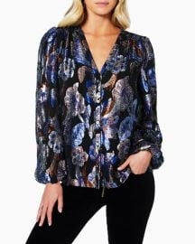 Ramy Brook Trey Floral Metallic Button-Down Top at Neiman Marcus