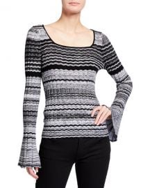 Ramy Brook Violet Zigzag Bell-Sleeve Top at Neiman Marcus