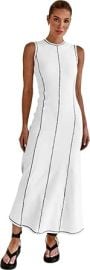 RanRui Women's Sleeveless T-Shirt Dress Crew Neck Contrast Stitch Ribbed Knit Tank Maxi Dress at Amazon