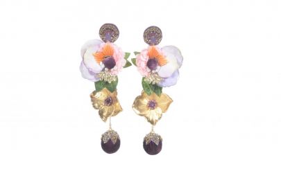 Ranjana Khan Divine Floral gold tone drop earrings at Janet Mandell