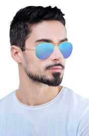 Ray Ban Mirrored Polarized Aviator Sunglasses in Gold Blue Mirror at Nordstrom