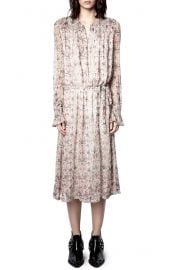 Raya Mousseline Floral Long Sleeve Beaded Midi Dress at Nordstrom