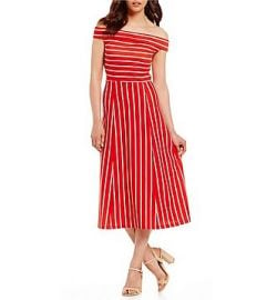 Rayan Off-the-Shoulder Striped Midi Dress at Dillards