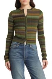 Re Done Stripe Rib Wool Cardigan in Green Space Dye at Nordstrom