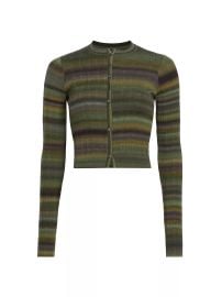 Re Done Stripe Rib Wool Cardigan in Green Space Dye at Saks Fifth Avenue