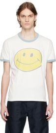 ReDone White Smiley Ringer T-Shirt SSENSE at Ssense