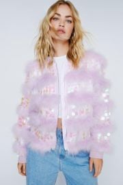 Real Feather Collar Sequin Jacket at Nasty Gal