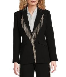 Reba Crepe Rhinestone Fringe Notch Lapel Long Sleeve Button Front Coordinating Blazer Dillardx27s at Dillards