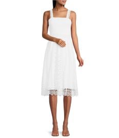 Reba Eyelet Smocked Square Neck Sleeveless Midi Dress Dillardx27s at Dillards