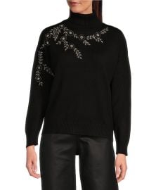 Reba Jersey Knit Sequin Embroidered Turtleneck Dropped Long Sleeve Pullover Sweater Dillardx27s at Dillards