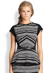 Rebecca Taylor - Frayed Leather-Trim Tweed Peplum Top at Saks Fifth Avenue