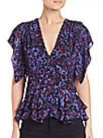 Rebecca Taylor - Printed Silk Peplum Blouse at Saks Off 5th