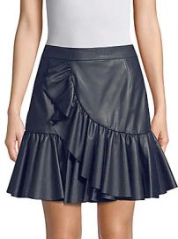 Rebecca Taylor - Ruffle Faux Leather Mini Skirt at Saks Off 5th