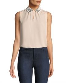 Rebecca Taylor Bird-Embellished Collar Sleeveless Silk Top at Neiman Marcus