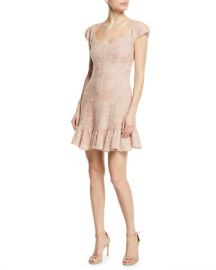 Rebecca Taylor Cap-Sleeve Tweed Flounce Dress at Neiman Marcus