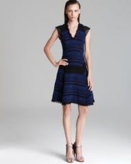 Rebecca Taylor Dress - Stripe Tweed with Leather at Bloomingdales