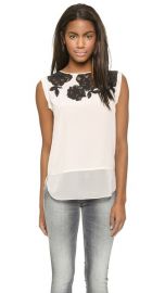 Rebecca Taylor Floral Lace Applique Top at Shopbop