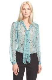 Rebecca Taylor Floral Print Tie Neck Top at Nordstrom