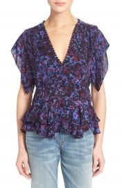 Rebecca Taylor Flutter Sleeve Peplum Silk Top at Nordstrom