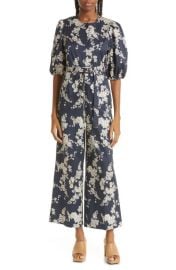 Rebecca Taylor Gab Floral Print Tie Waist Wide Leg Cotton Jumpsuit at Nordstrom